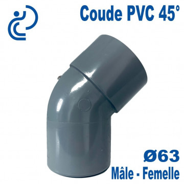 Coude PVC Evacuation 45° Ø63 Mâle-Femelle