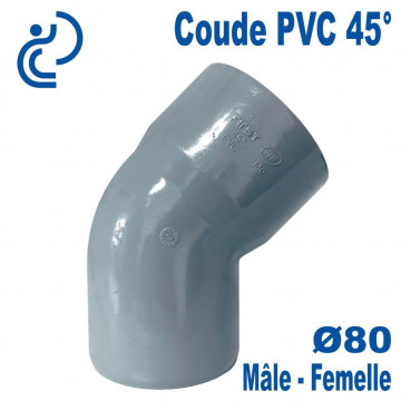Coude PVC Evacuation 45° Ø80 Mâle-Femelle