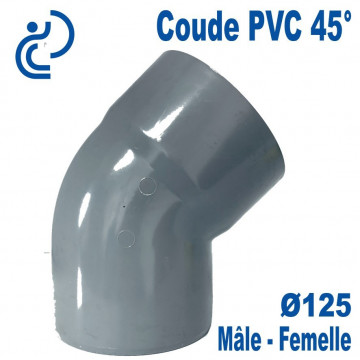 Coude PVC Evacuation 45° Ø125 Mâle-Femelle