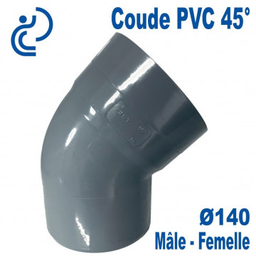 Coude PVC Evacuation 45° Ø140 Mâle-Femelle