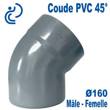 Coude PVC Evacuation 45° Ø160 Mâle-Femelle
