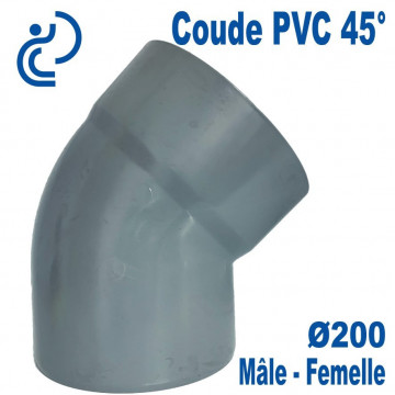 Coude PVC Evacuation 45° Ø200 Mâle-Femelle