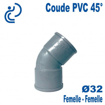 Coude PVC Evacuation 45° Ø32 Femelle-Femelle