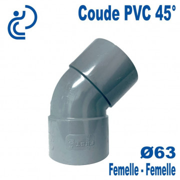 Coude PVC Evacuation 45° Ø63 Femelle-Femelle