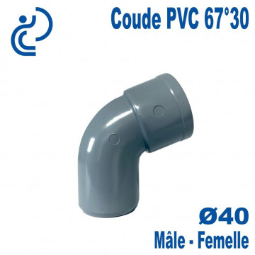 Coude PVC Evacuation 67°30 Ø40 Mâle-Femelle