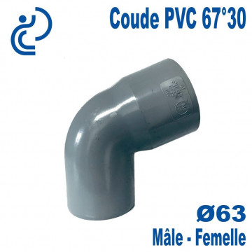 Coude PVC Evacuation 67°30 Ø63 Mâle-Femelle