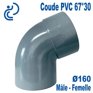 Coude PVC Evacuation 67°30 Ø160 Mâle-Femelle