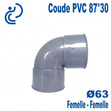 Coude PVC Evacuation 87°30 Ø63 Femelle-Femelle