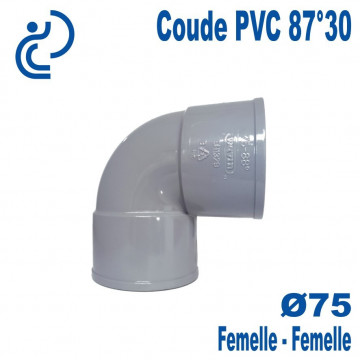 Coude PVC Evacuation 87°30 Ø75 Femelle-Femelle