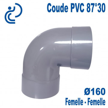 Coude PVC Evacuation 87°30 Ø160 Femelle-Femelle