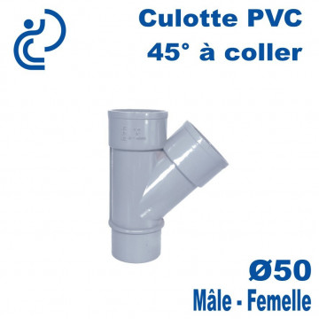 Culotte PVC Evacuation 45° Ø50 Mâle-Femelle