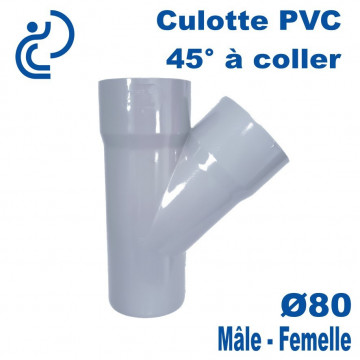 Culotte PVC Evacuation 45° Ø80 Mâle-Femelle