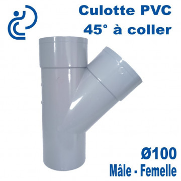 Culotte PVC Evacuation 45° Ø100 Mâle-Femelle