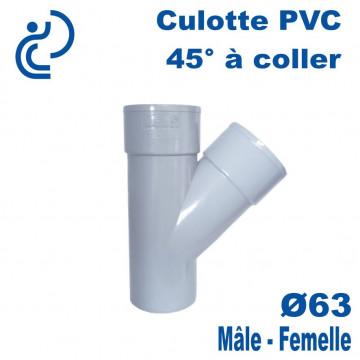 Culotte PVC Evacuation 45° Ø63 Mâle-Femelle