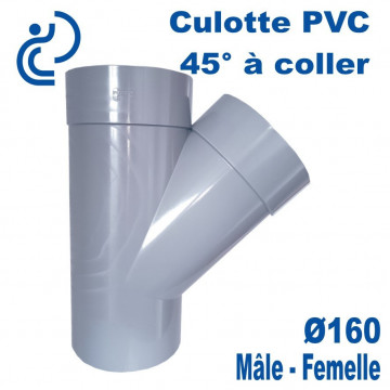 Culotte PVC Evacuation 45° Ø160 Mâle-Femelle