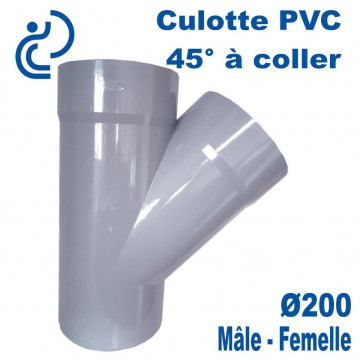 Culotte PVC Evacuation 45° Ø200 Mâle-Femelle