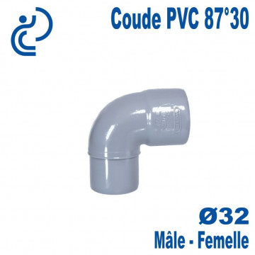 Coude PVC Evacuation 87°30 Ø32 Mâle-Femelle