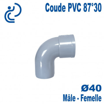 Coude PVC Evacuation 87°30 Ø40 Mâle-Femelle