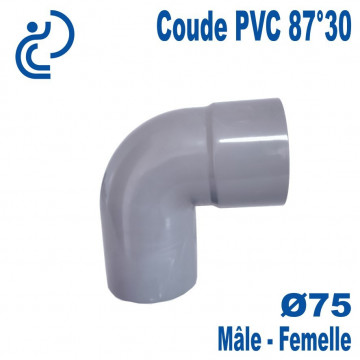 Coude PVC Evacuation 87°30 Ø75 Mâle-Femelle