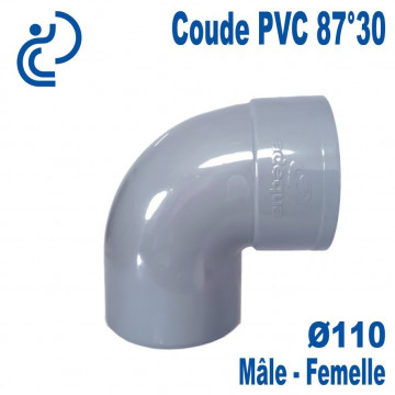 Coude PVC Evacuation 87°30 Ø110 Mâle-Femelle