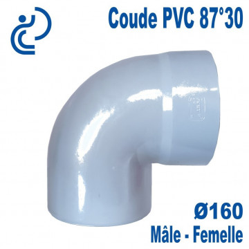 Coude PVC Evacuation 87°30 Ø160 Mâle-Femelle