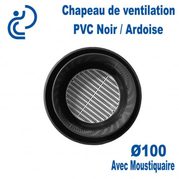 CHAPEAU DE VENTILATION PVC D100 Noir avec moustiquaire