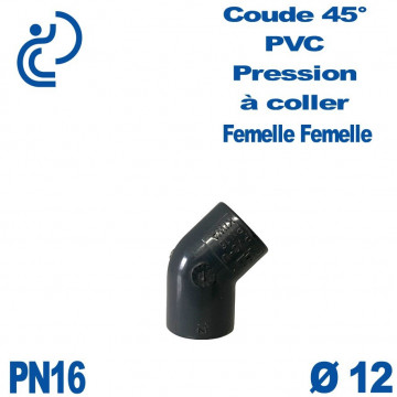 Coude 45° PVC Pression D12 PN16 à coller