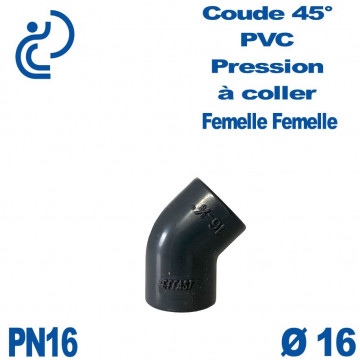 Coude 45° PVC Pression D16 PN16 à coller