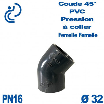 Coude 45° PVC Pression D32 PN16 à coller