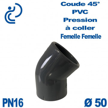 Coude 45° PVC Pression D50 PN16 à coller