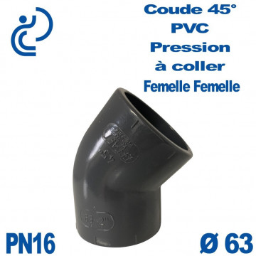 Coude 45° PVC Pression D63 PN16 à coller