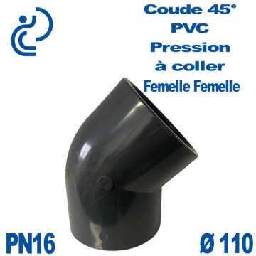 Coude 45° PVC Pression D110 PN16 à coller