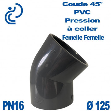 Coude 45° PVC Pression D125 PN16 à coller