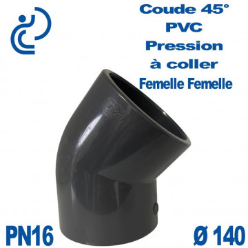 Coude 45° PVC Pression D140 PN16 à coller