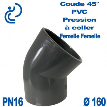 Coude 45° PVC Pression D160 PN16 à coller