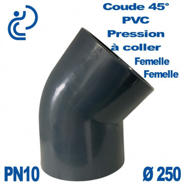 Coude 45° PVC Pression D250 PN10 à coller