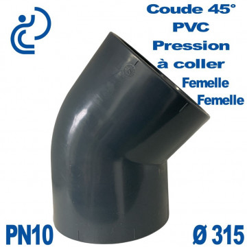 Coude 45° PVC Pression D315 PN10 à coller