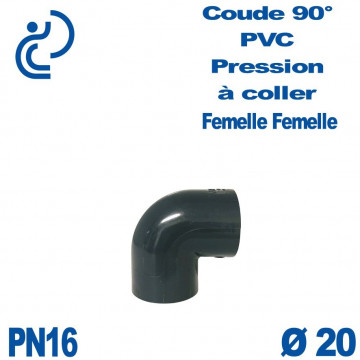 Coude 90° PVC Pression D20 PN16 à coller