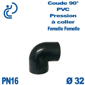 Coude 90° PVC Pression D32 PN16 à coller