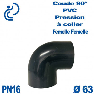 Coude 90° PVC Pression D63 PN16 à coller