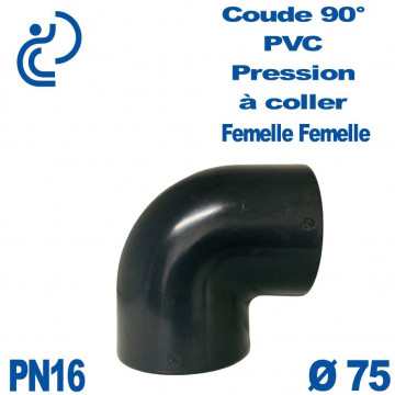 Coude 90° PVC Pression D75 PN16 à coller