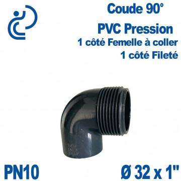 Coude 90° PVC Pression Ø32x1" PN10 à coller