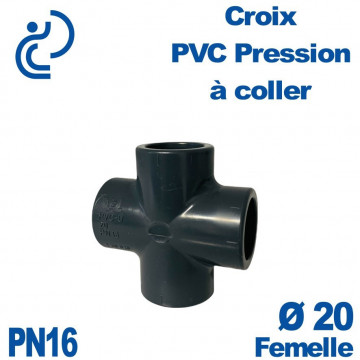 Croix PVC Pression Ø20 PN16 à coller