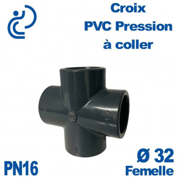 Croix PVC Pression Ø32 PN16 à coller