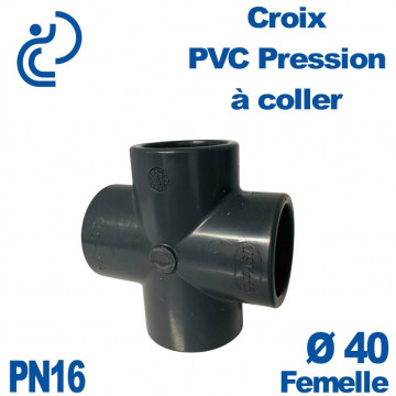 Croix PVC Pression Ø40 PN16 à coller