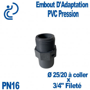Embout Fileté D20/25x3/4" PVC Pression PN16