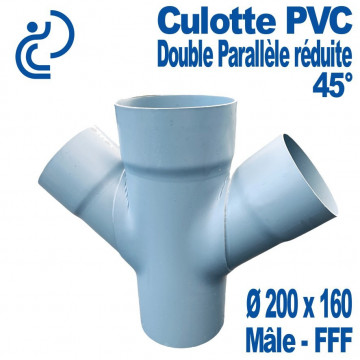 Culotte PVC Doubles Parallèles Réduites 45° Ø200x160 Mâle-Femelle