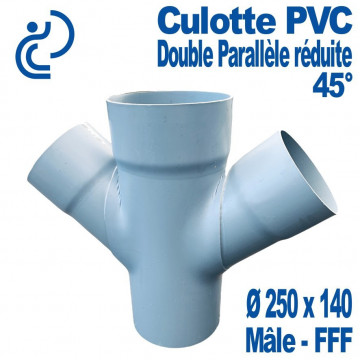 Culotte PVC Doubles Parallèles Réduites 45° Ø250x140 Mâle-Femelle