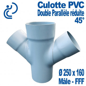 Culotte PVC Doubles Parallèles Réduites 45° Ø250x160 Mâle-Femelle