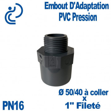 Embout d'Adaptation Fileté Ø50/40 x 1" PVC Pression PN16